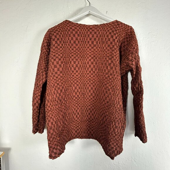 Flax Women's Textured Knit Scoop Neck Long Sleeve Casual Blouse Brown Large - Picture 2 of 9